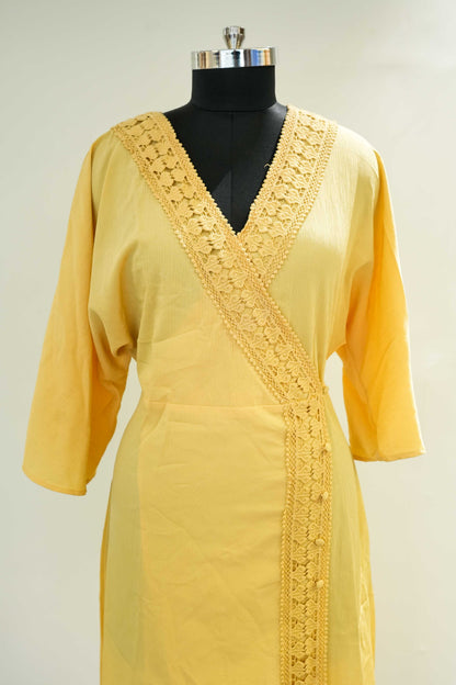 Yellow Lace Detailing Long Dress