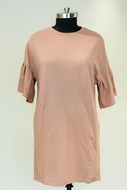 Peach Frill Sleeves Short Dress