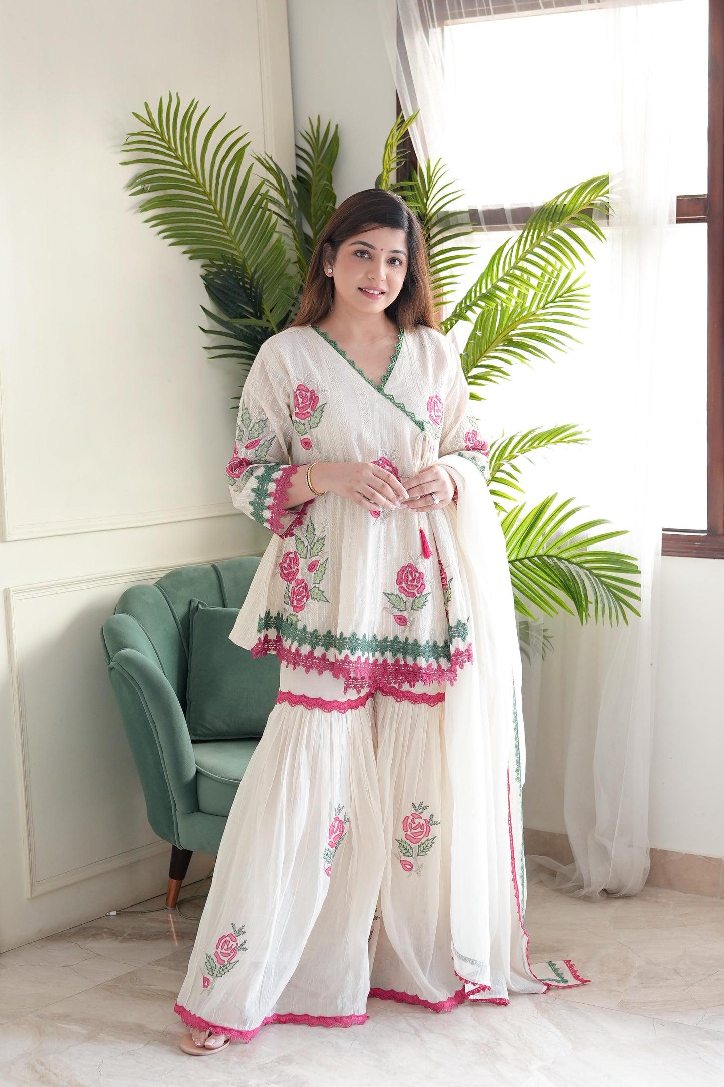 Nehran White Sharara Suit Set