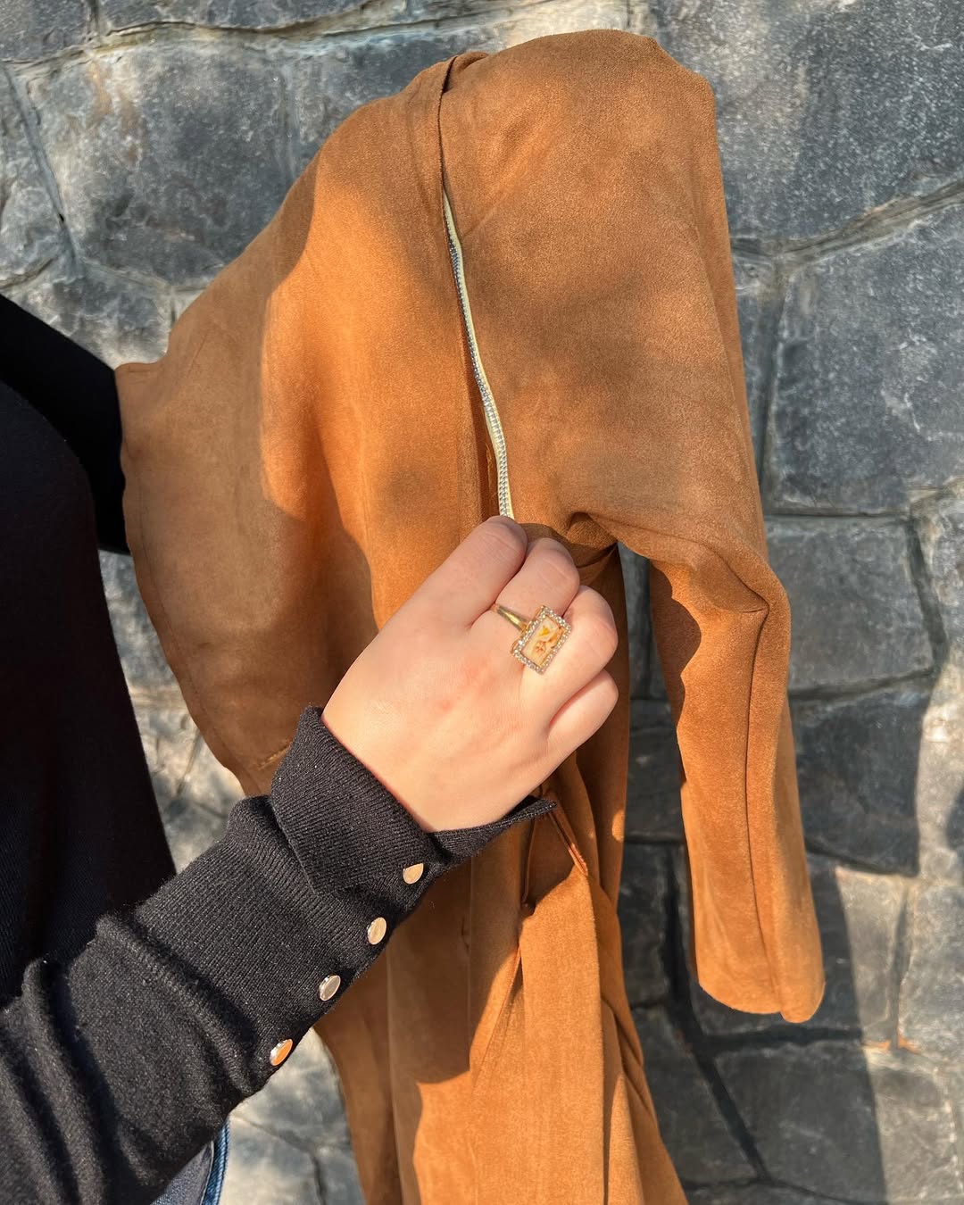 Suede Coat with Detachable Sleeves