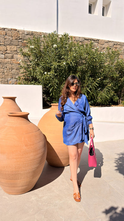 Mykonos Cobalt Wrap Mini Dress