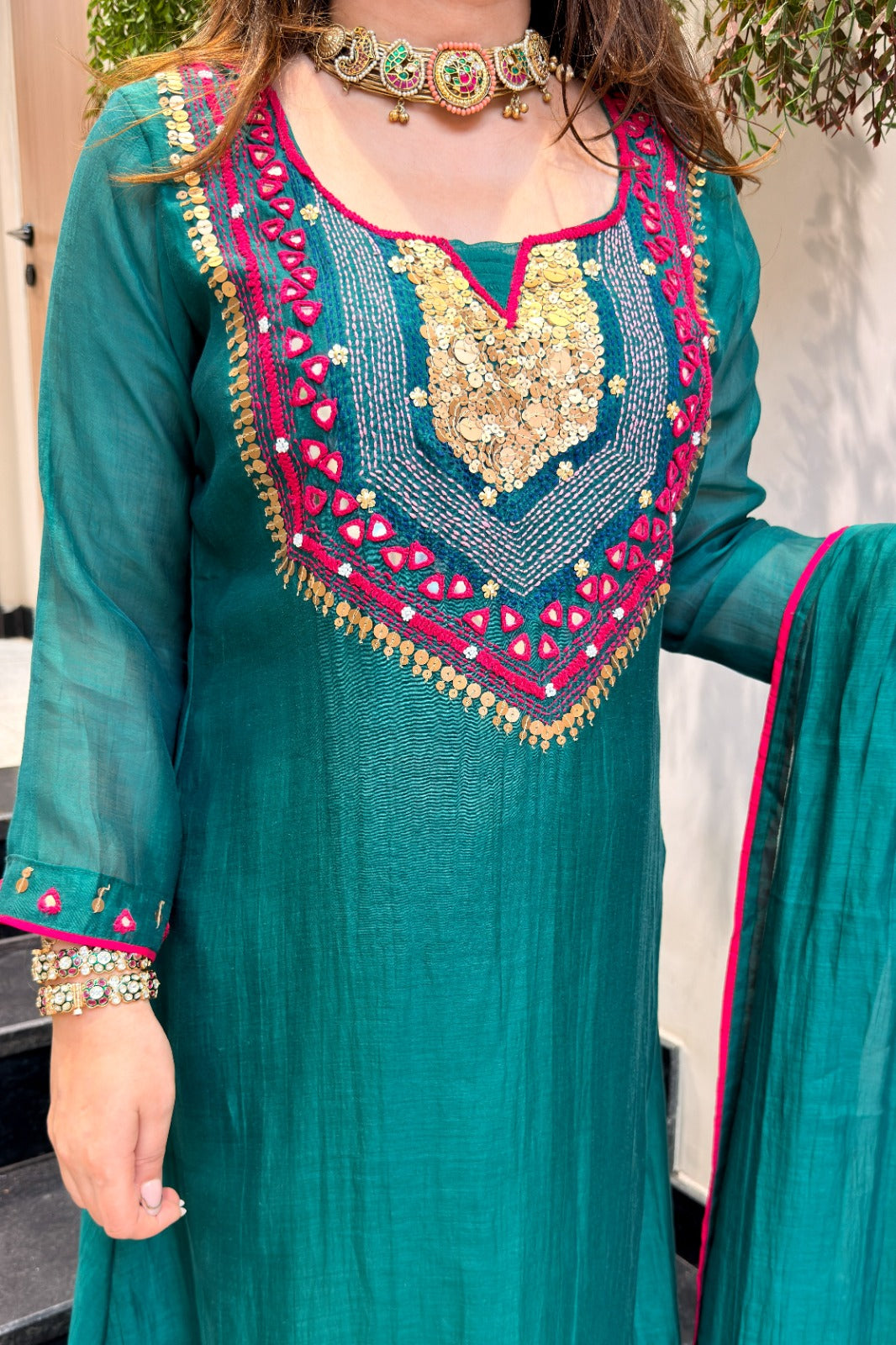 Gulnaz Sequin & Thread Embroidered Suit Set