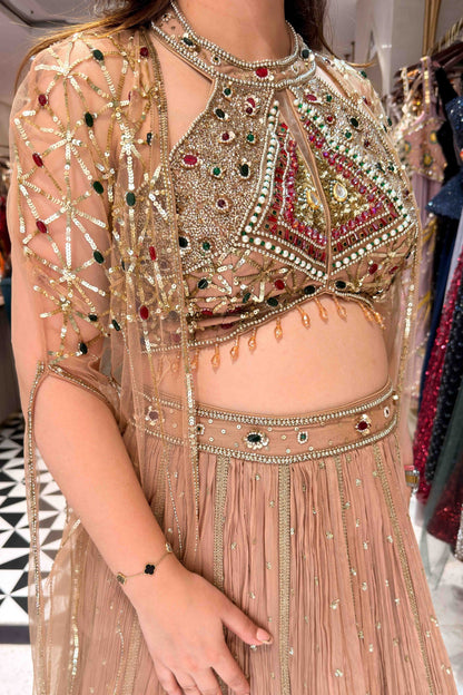 Aarvika Hand Embroidered Lehenga with Cape