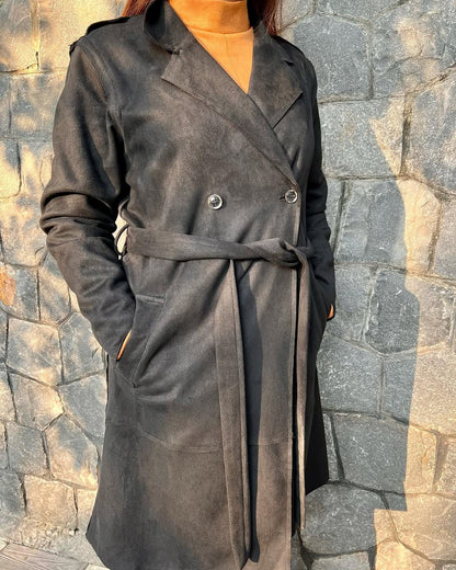 Suede Coat with Detachable Sleeves