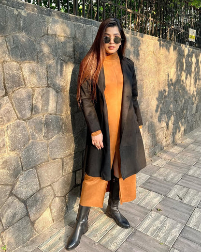 Suede Coat with Detachable Sleeves