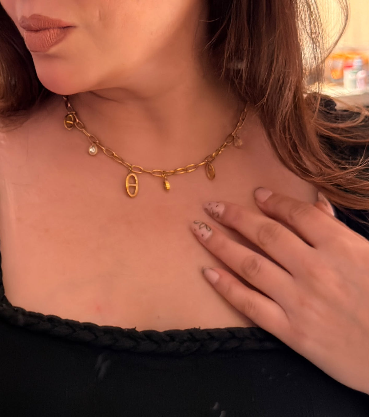 Golden Charm Drop Necklace