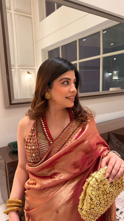 Vinisa Hand Embroidered Tissue Drape Saree