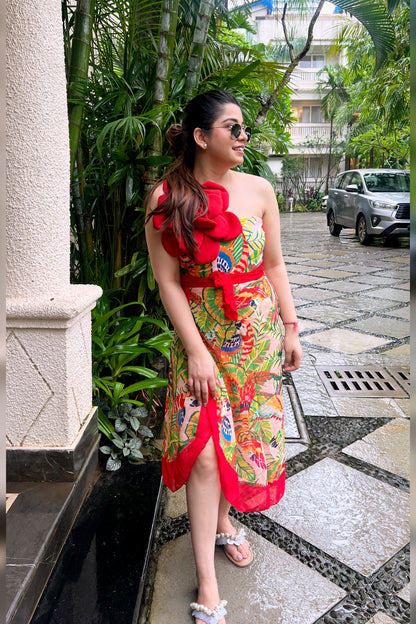 Red Floral Print Bow Swimwear