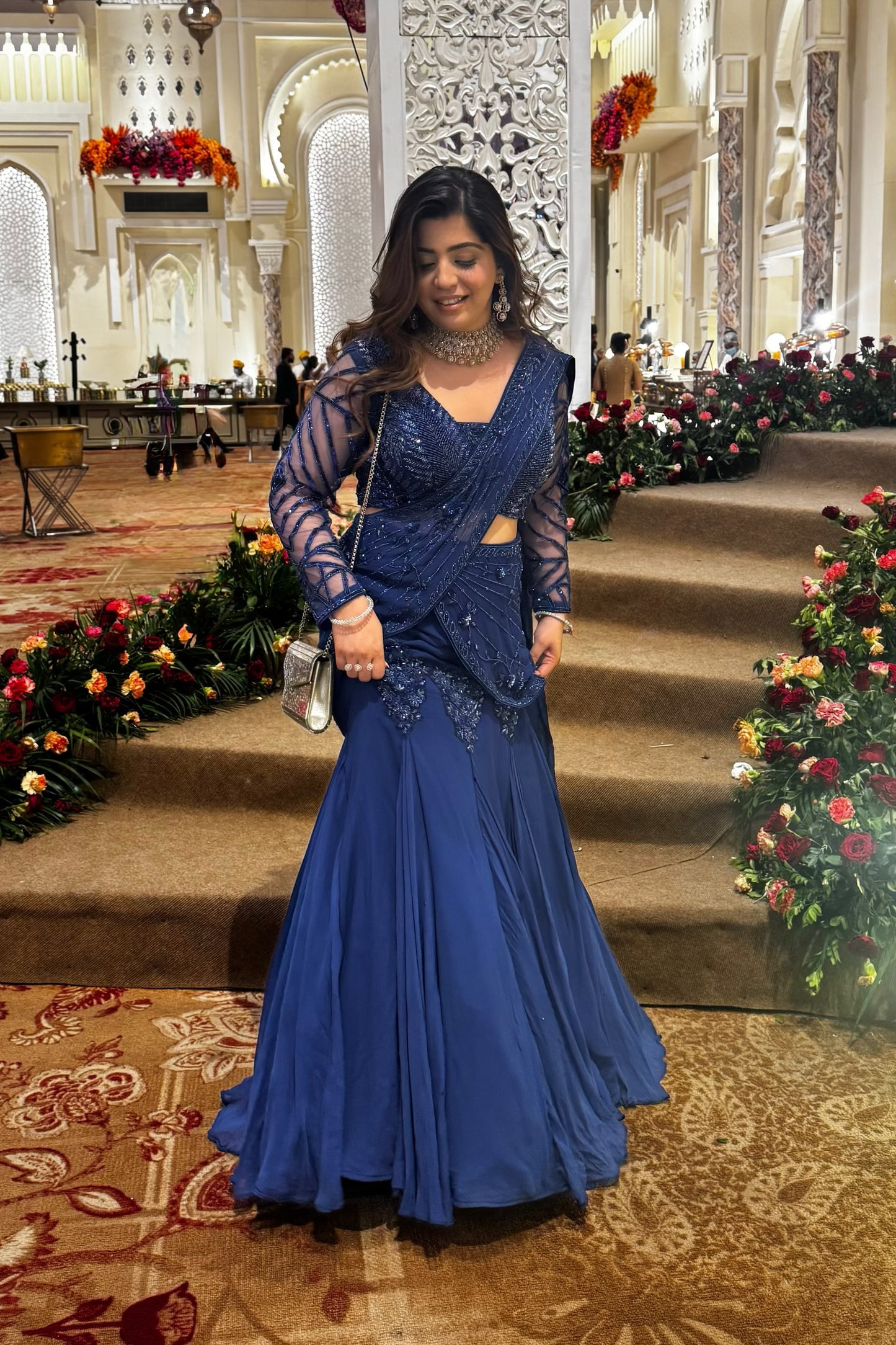 Viha Blue Hand Embroidered Drape Saree