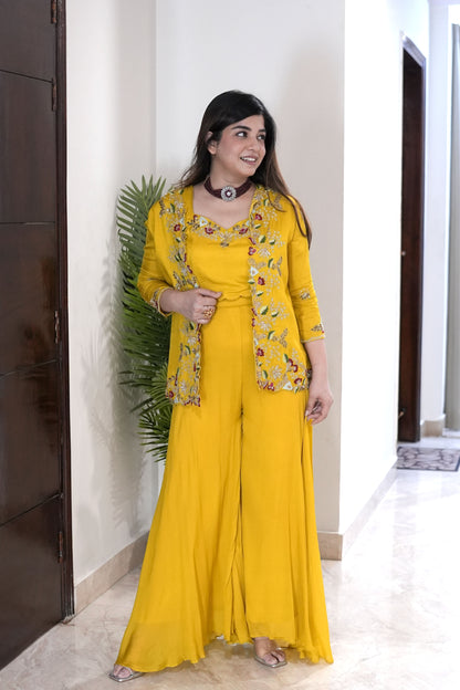 Sanaya Yellow Embroidered Three Piece Set