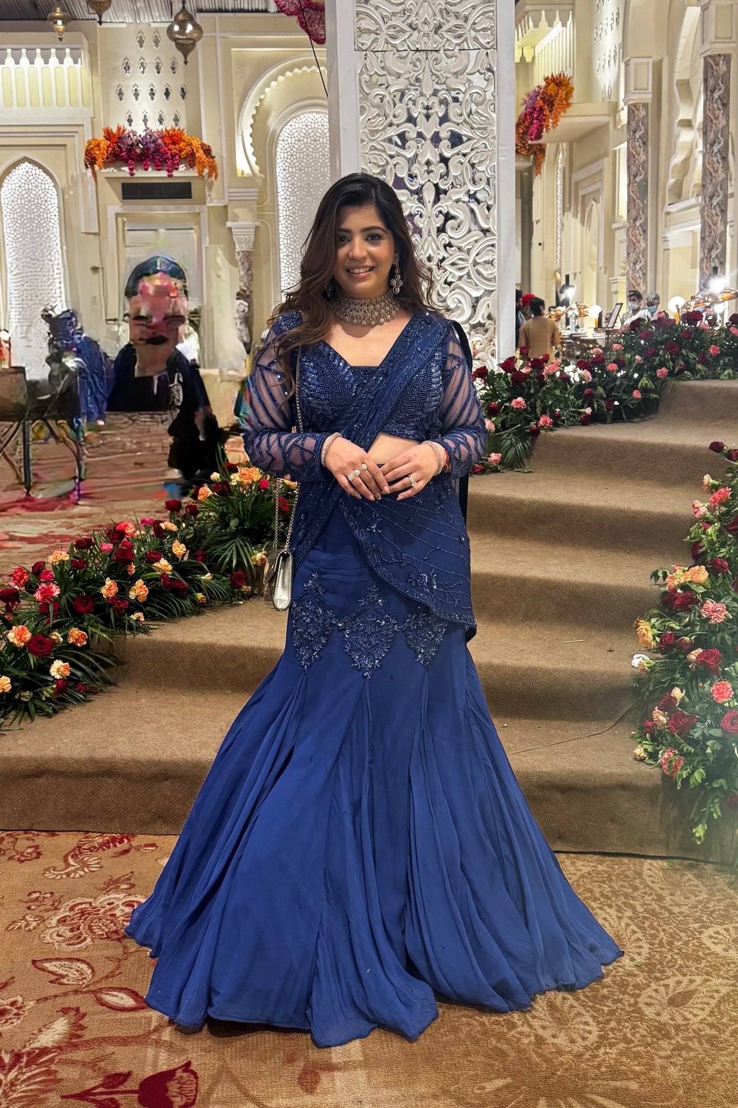 Viha Blue Hand Embroidered Drape Saree
