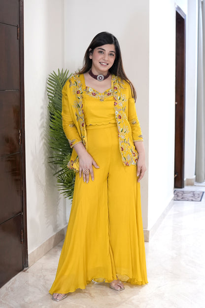 Sanaya Yellow Embroidered Three Piece Set