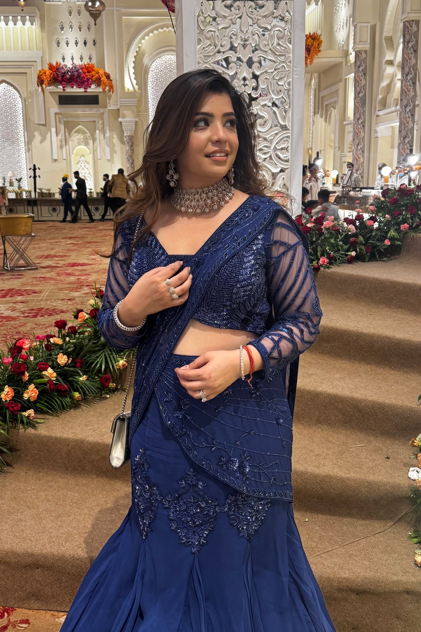 Viha Blue Hand Embroidered Drape Saree