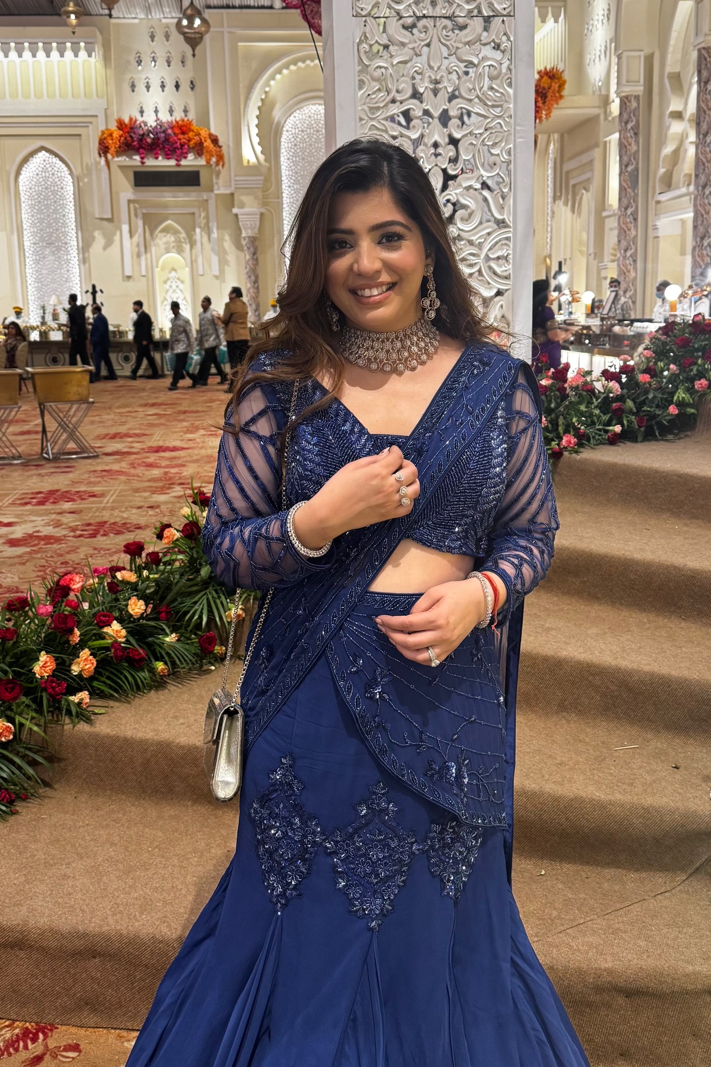 Viha Blue Hand Embroidered Drape Saree