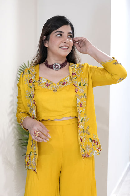 Sanaya Yellow Embroidered Three Piece Set