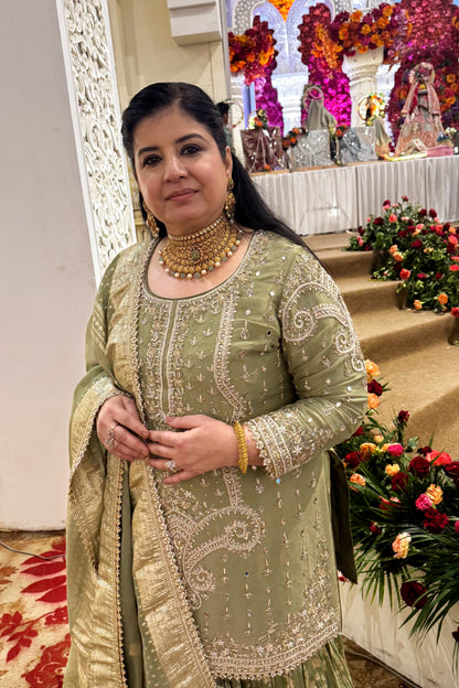 Nirvi Green Hand Embroidered Sharara Set