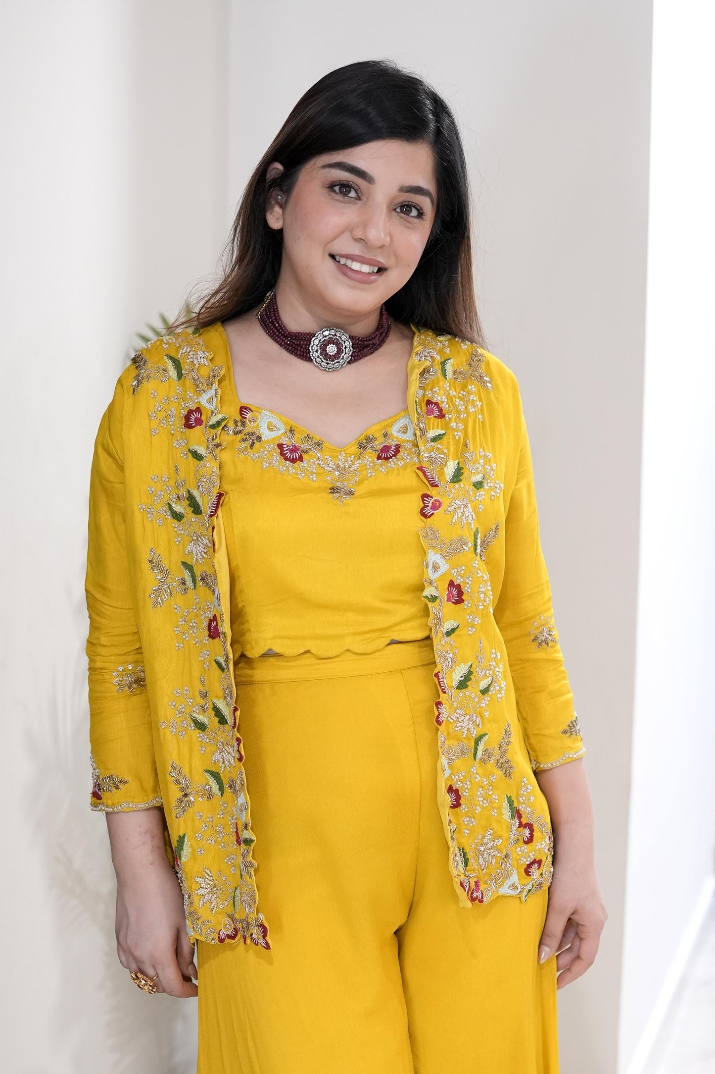 Sanaya Yellow Embroidered Three Piece Set