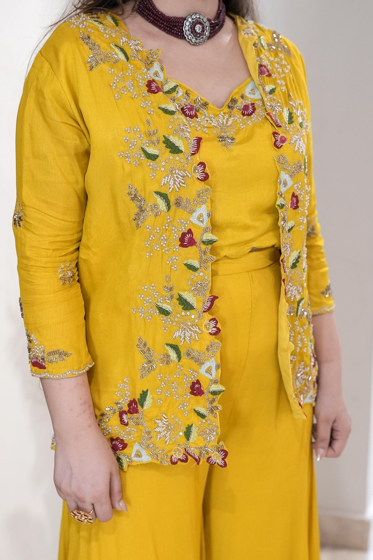 Sanaya Yellow Embroidered Three Piece Set