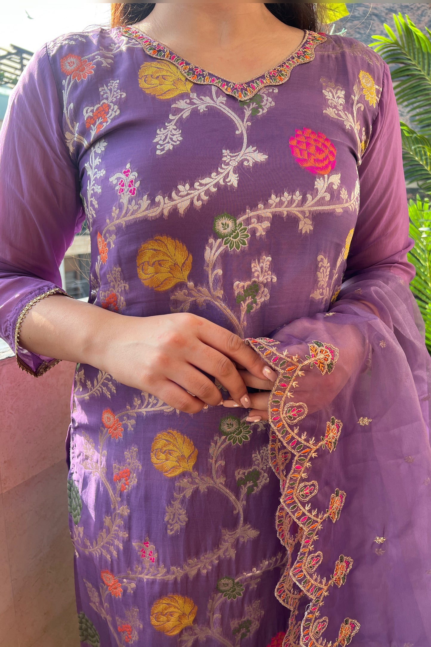 Nehel Purple Brocade Suit Set