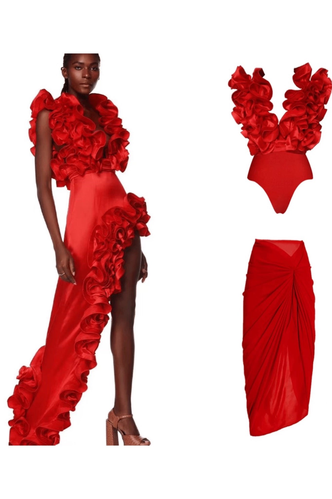 Red Frill Swimsuit With Skirt