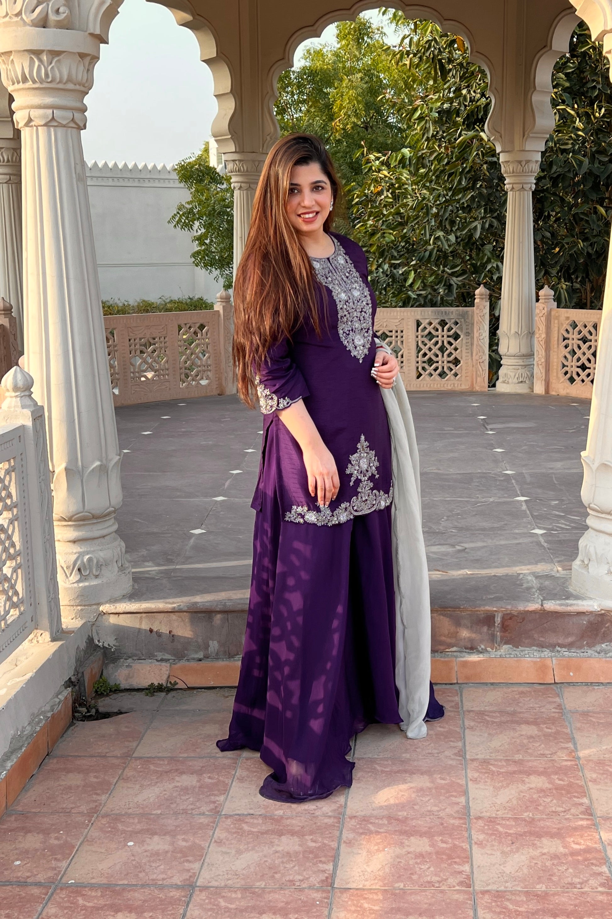 Ruwa Purple Embroidered Suit Set