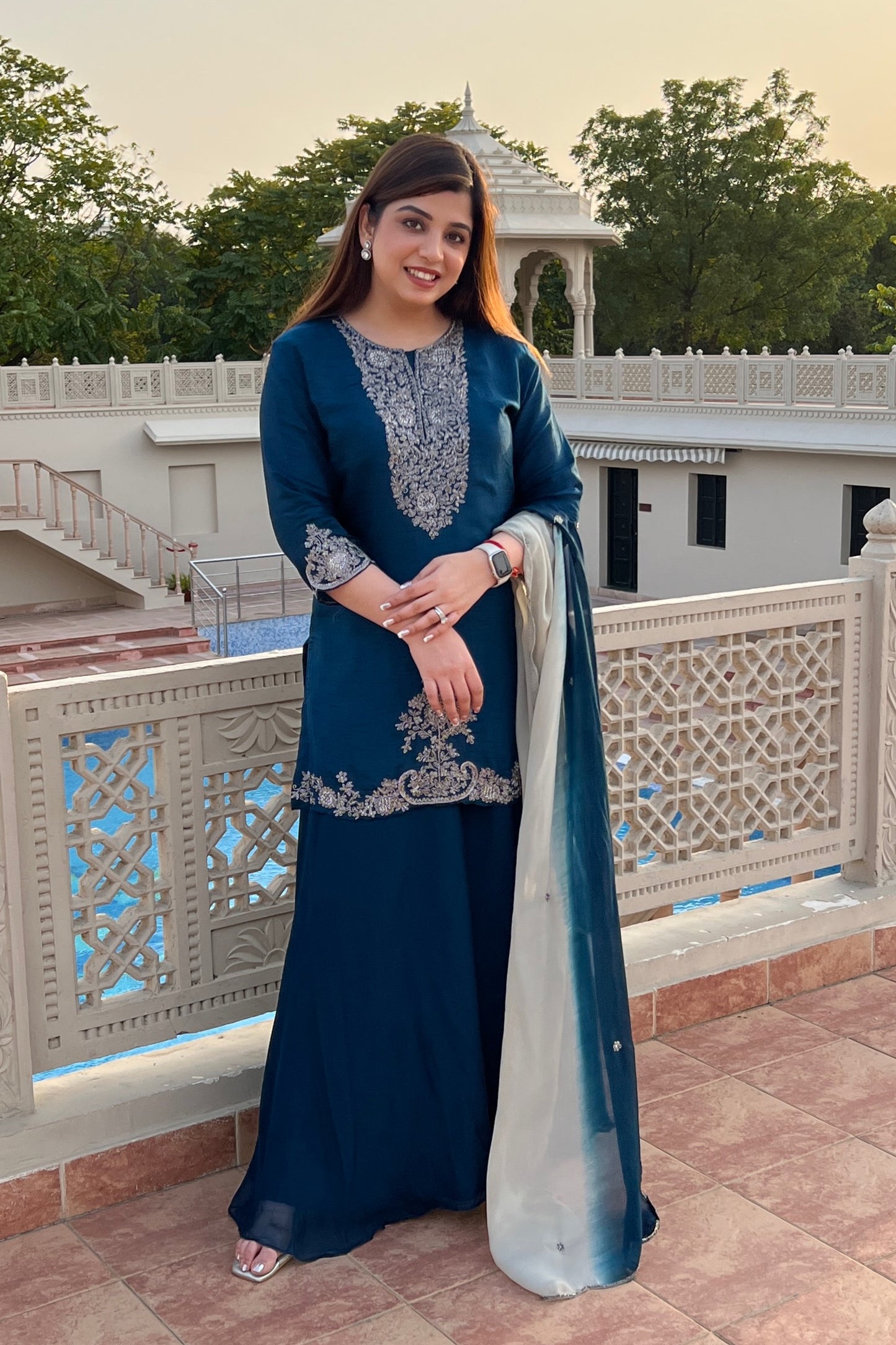 Ruwa Blue Embroidered Suit Set