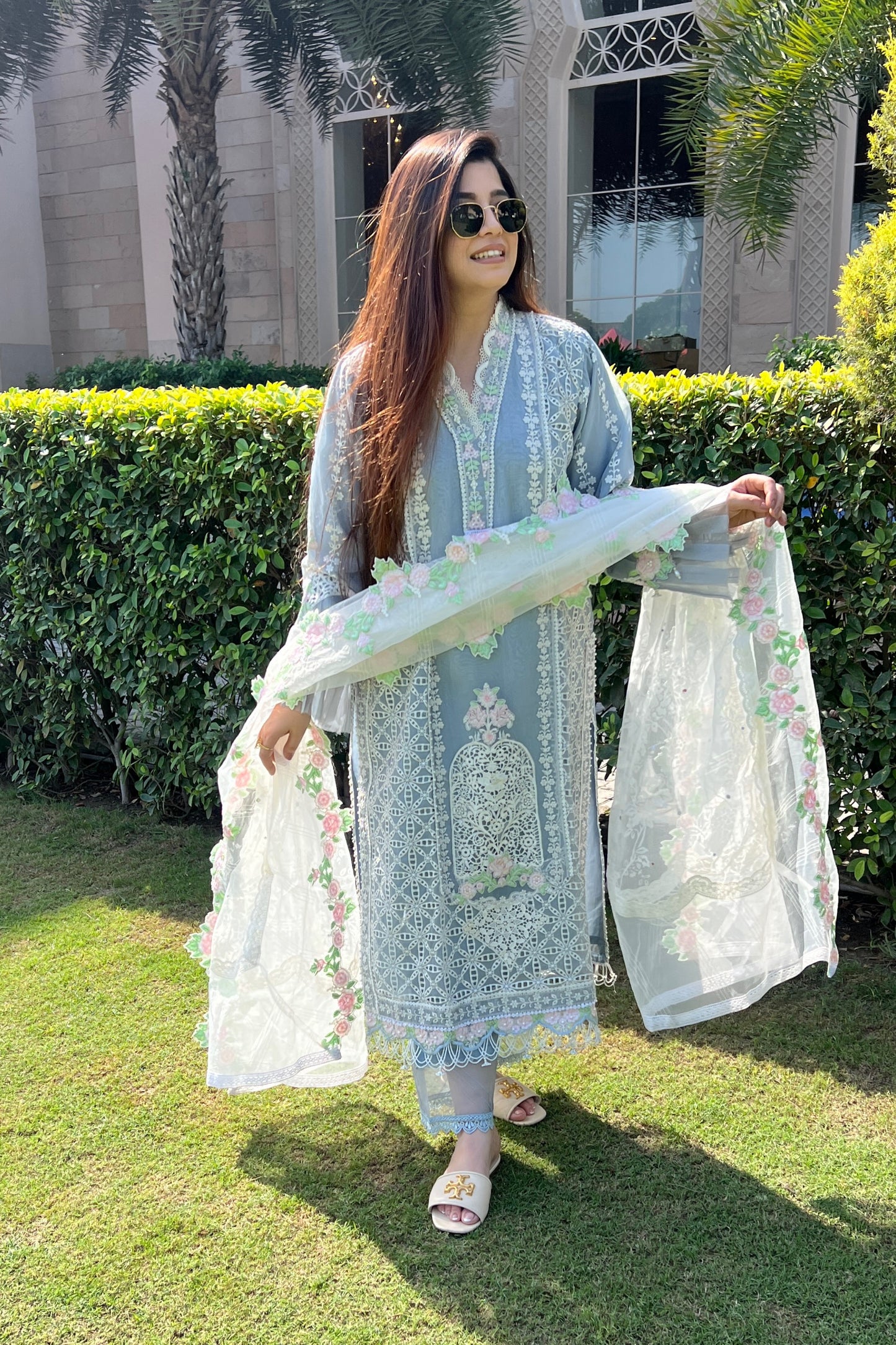 Seerna Grey Luxe Cutwork Suit Set