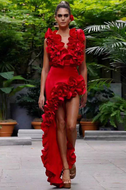 Red Frill Swimsuit With Skirt