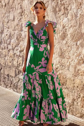 Girl Green Tropical Swimsuit With Skirt