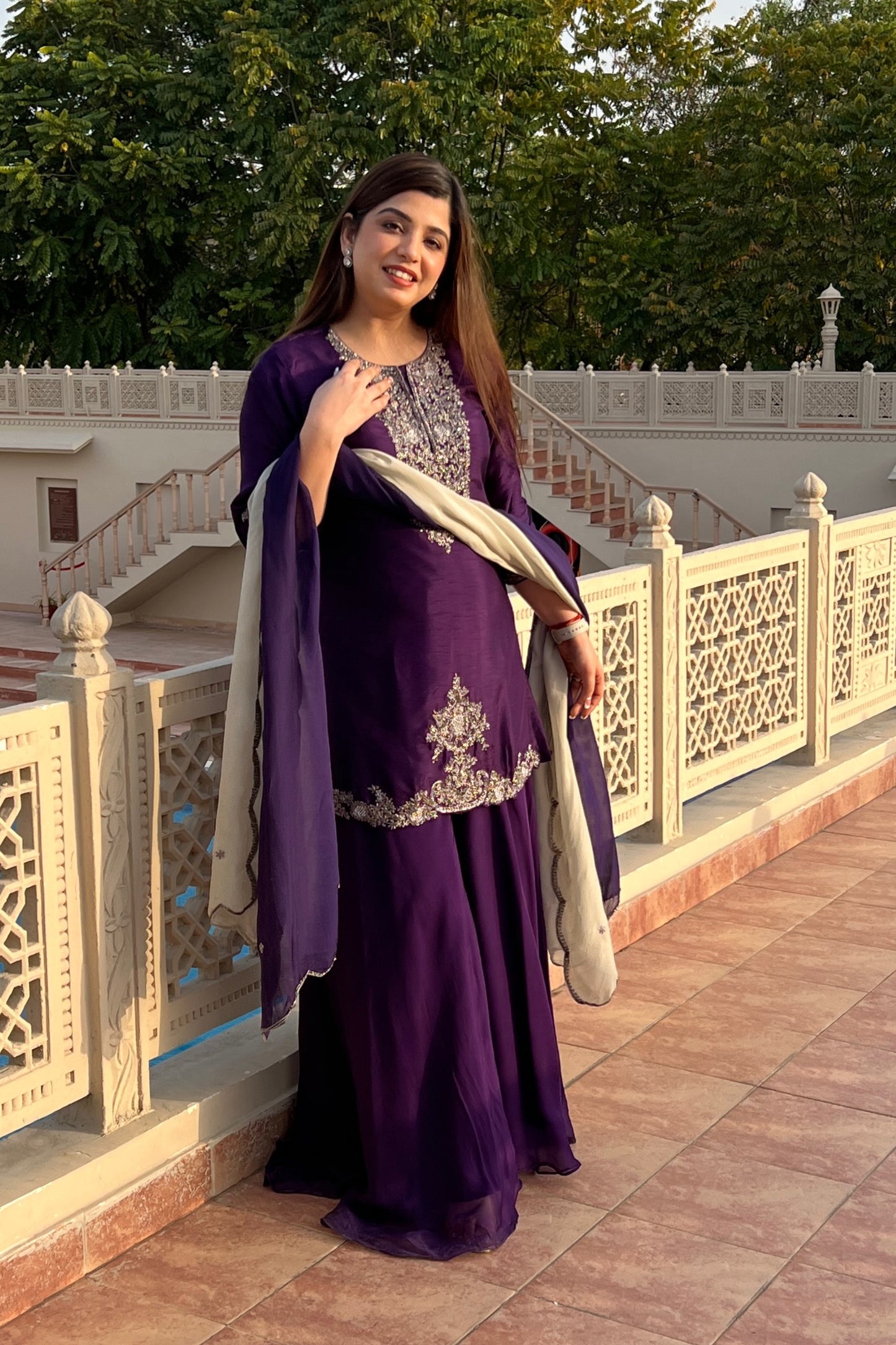 Ruwa Purple Embroidered Suit Set