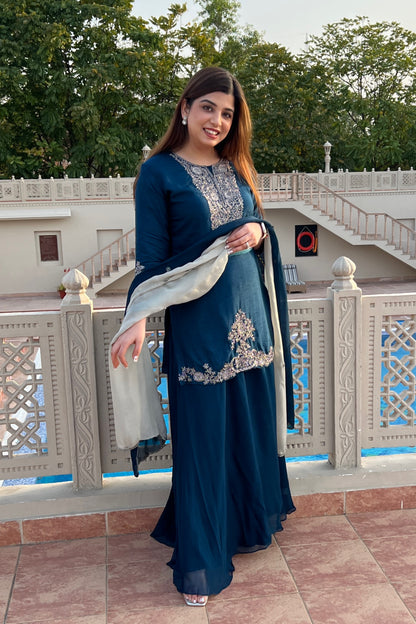 Ruwa Blue Embroidered Suit Set