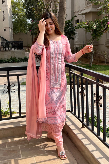 Zeril Peach Printed Pakistani Suit