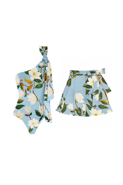 Floral Swimwear With Skirt