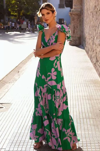 Girl Green Tropical Swimsuit With Skirt