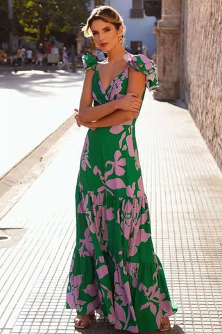 Girl Green Tropical Swimsuit With Skirt