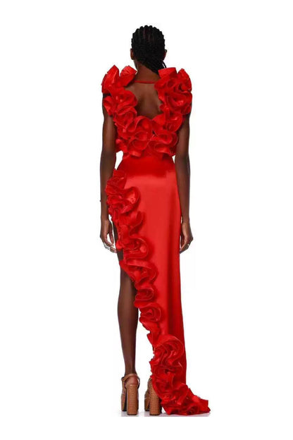 Red Frill Swimsuit With Skirt