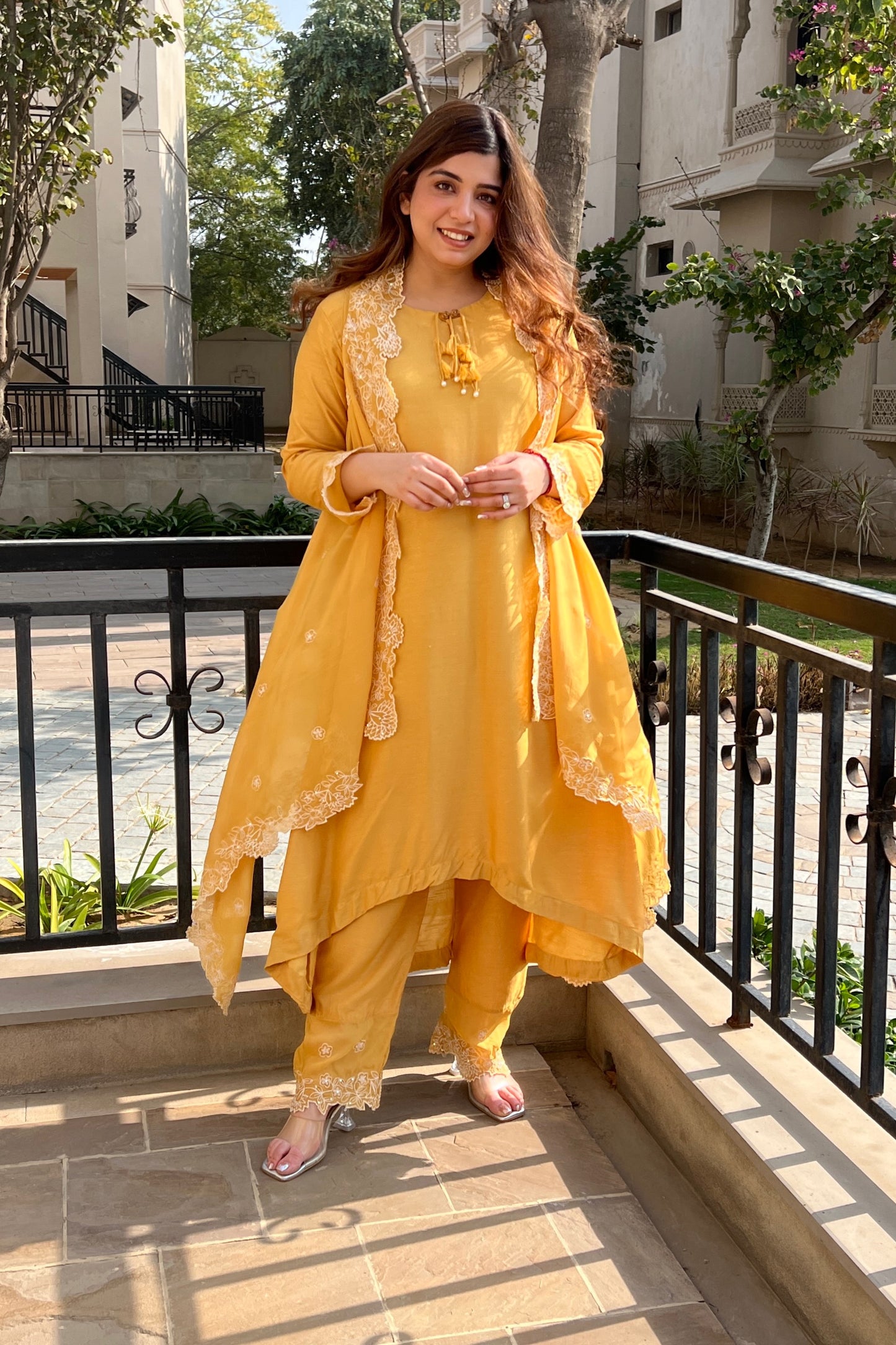 Jeeva Yellow Suit With Cape