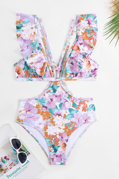 Luxe Printed Frill Swimwear With Sarong