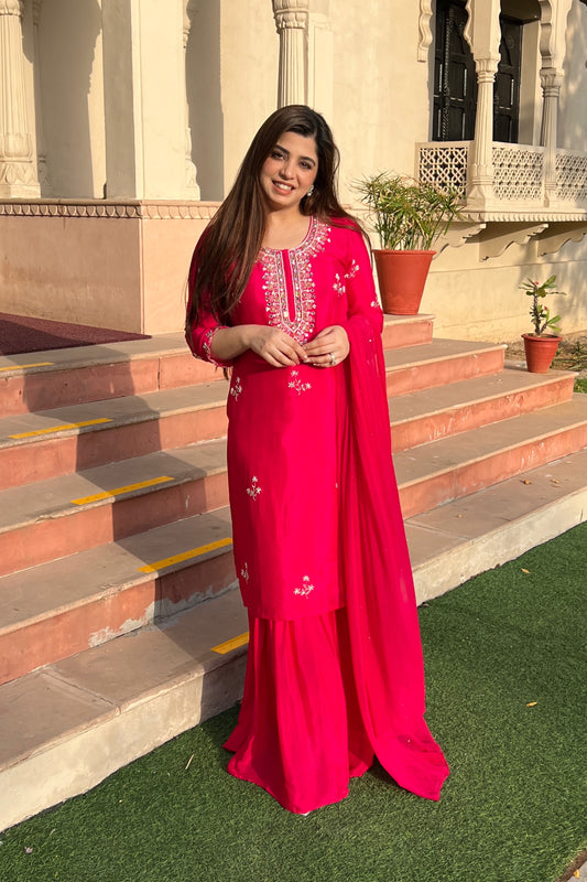 Sarah Hot Pink Sharara Suit Set