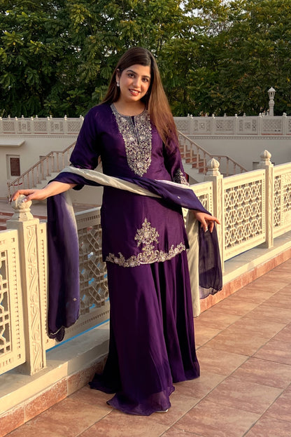 Ruwa Purple Embroidered Suit Set