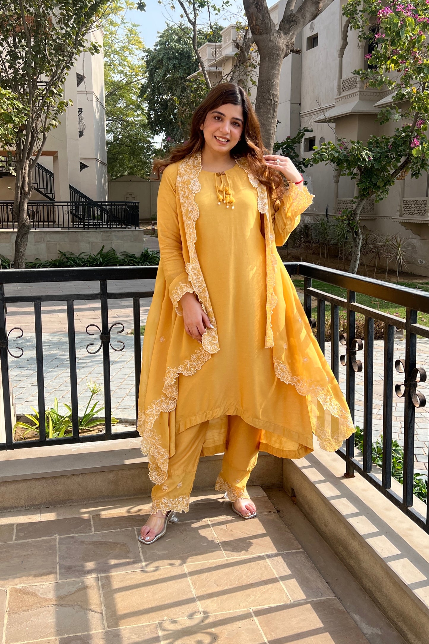 Jeeva Yellow Suit With Cape