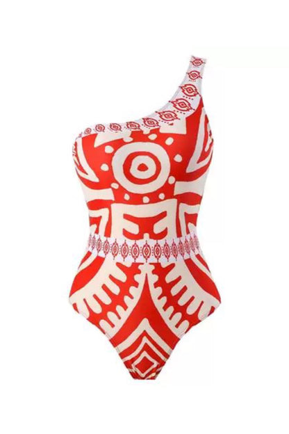 Orange Printed Swimsuit With Pant