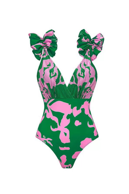 Girl Green Tropical Swimsuit With Skirt