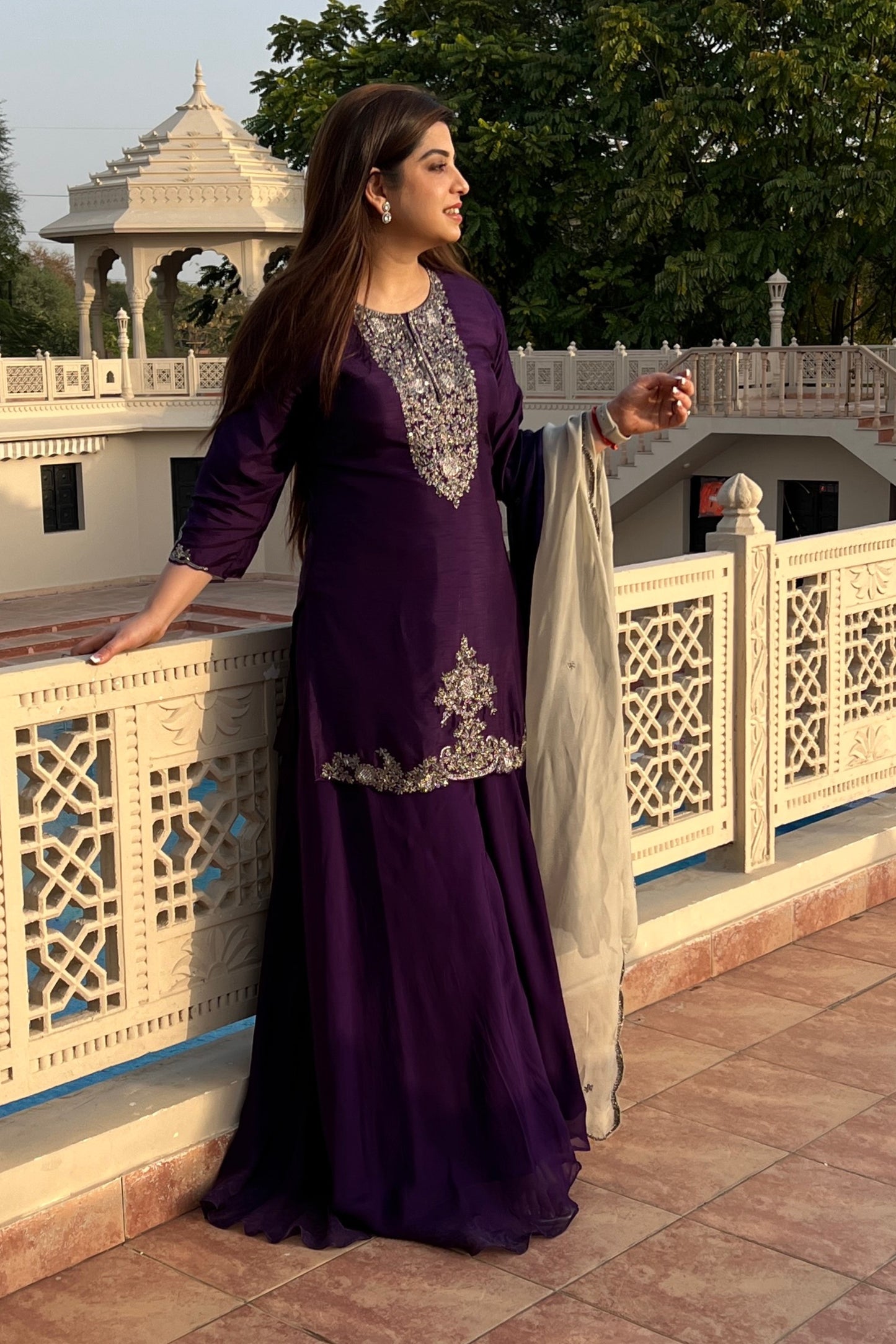 Ruwa Purple Embroidered Suit Set