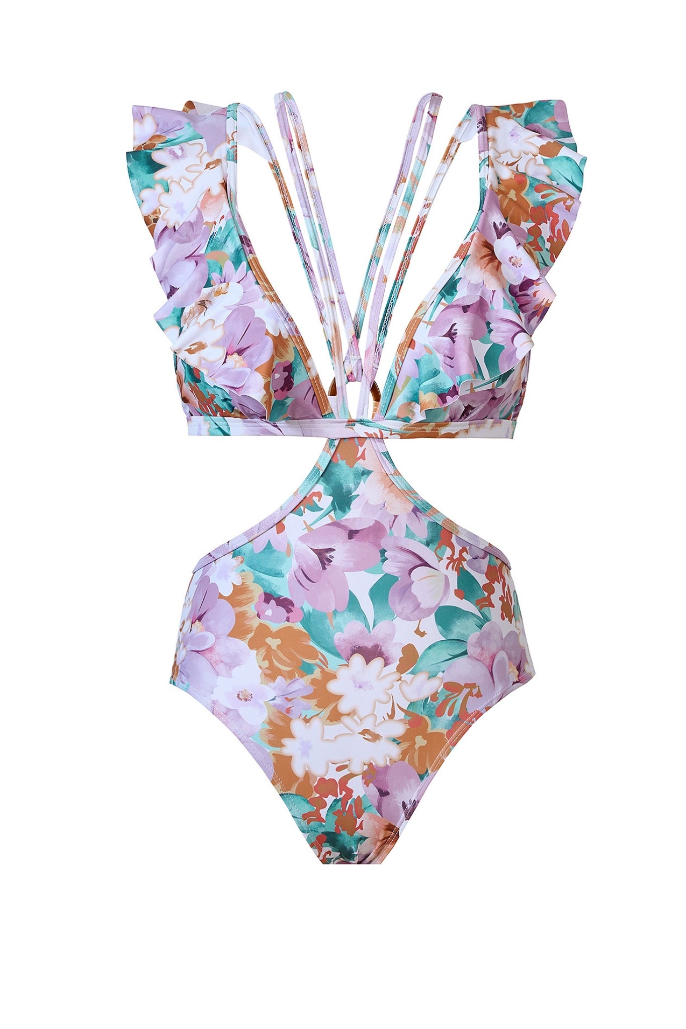 Luxe Printed Frill Swimwear With Sarong