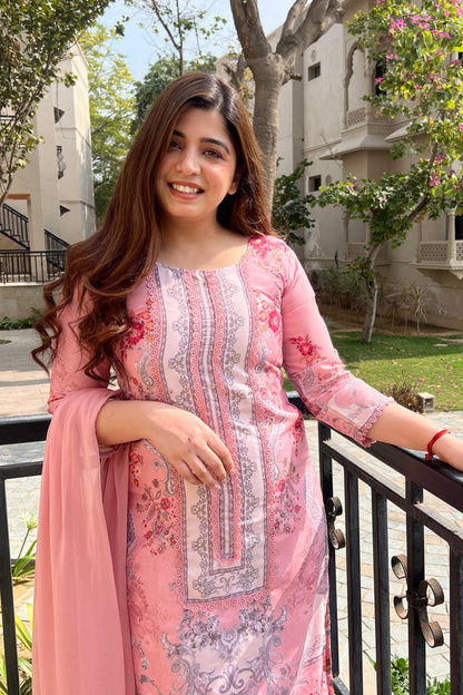 Zeril Peach Printed Pakistani Suit