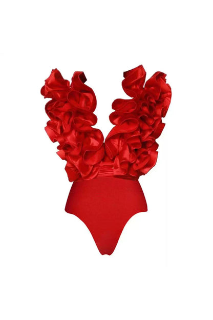 Red Frill Swimsuit With Skirt