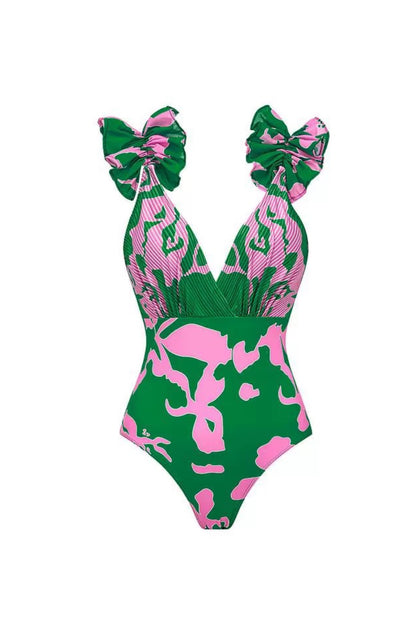 Girl Green Tropical Swimsuit With Skirt
