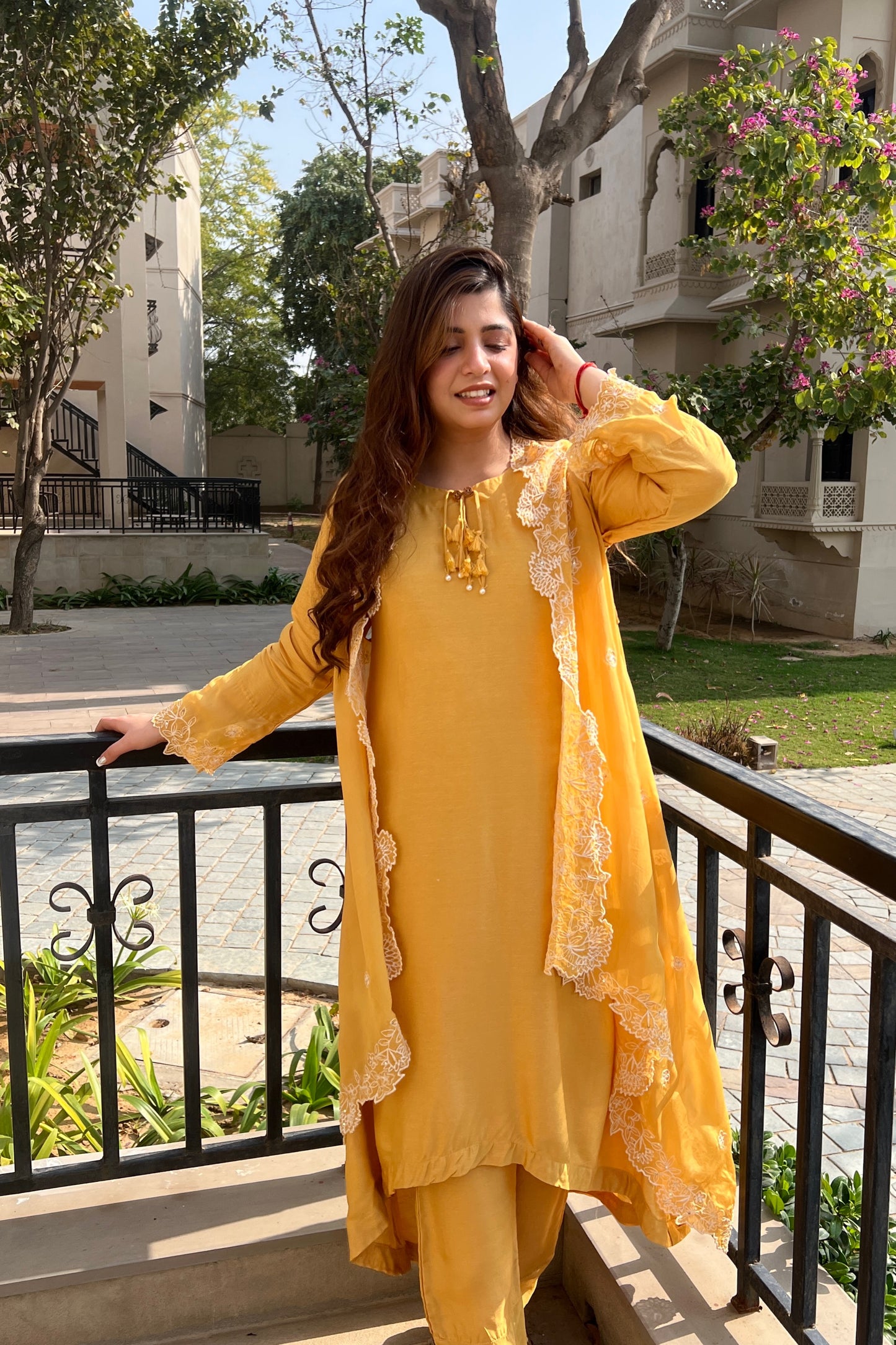 Jeeva Yellow Suit With Cape