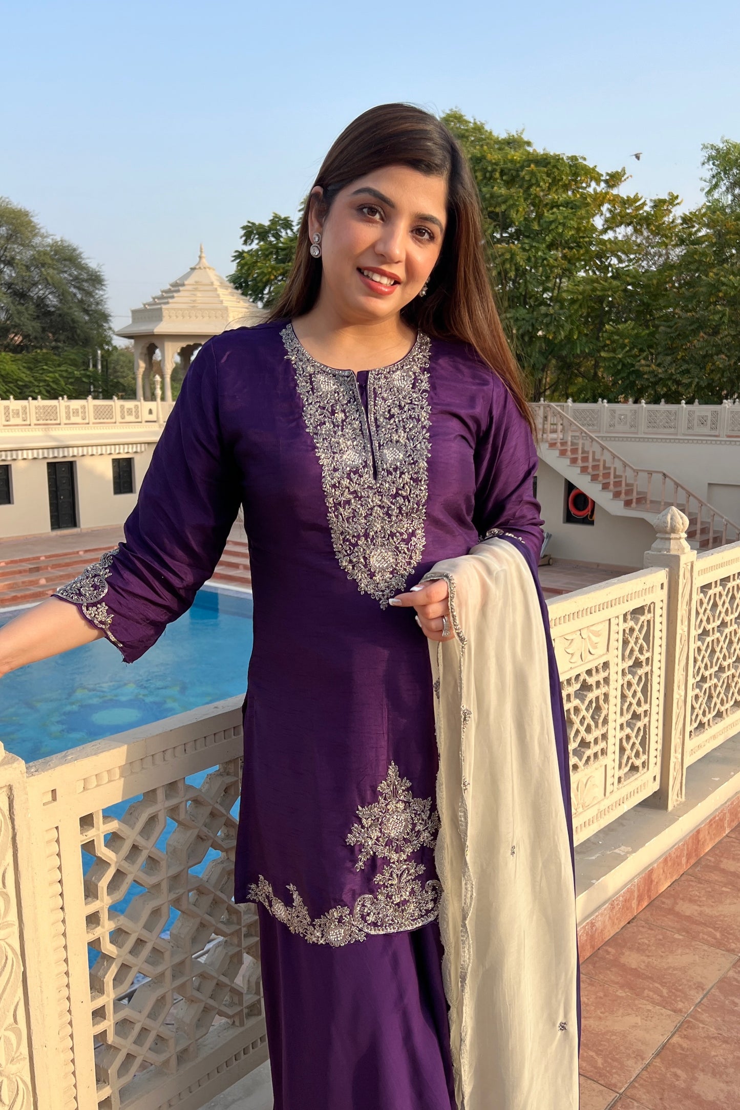 Ruwa Purple Embroidered Suit Set